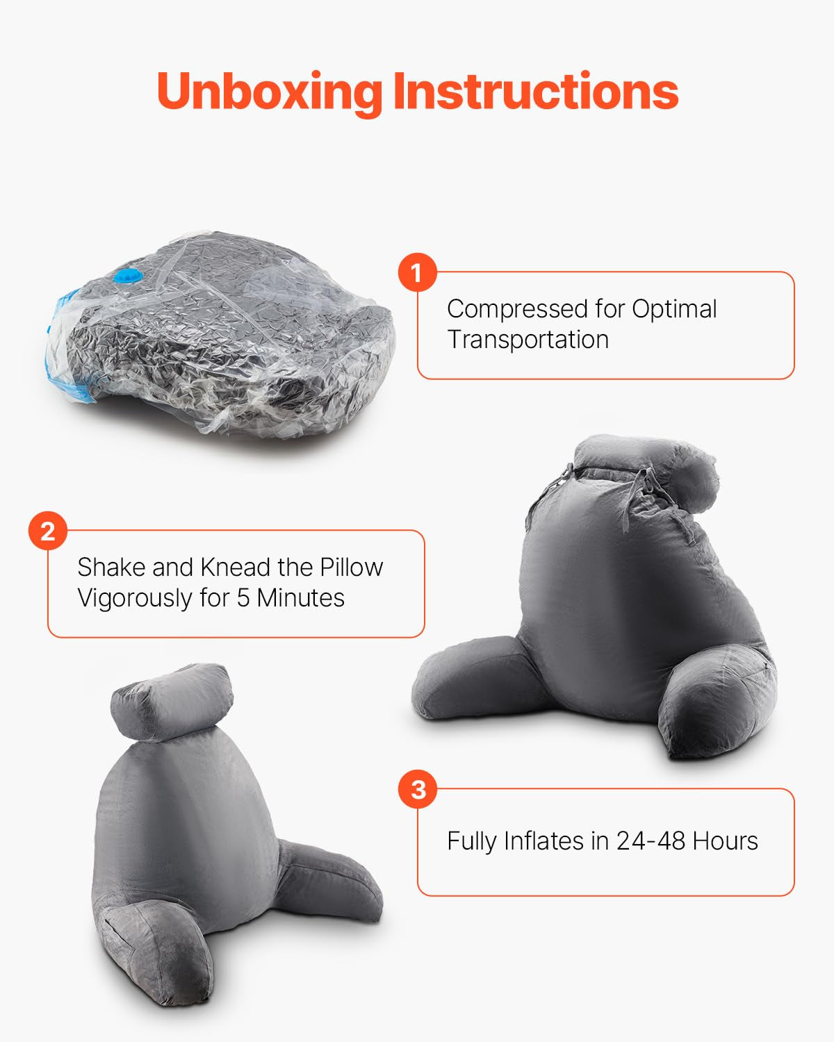 VEVOR Almohada de lectura, almohada de cama (grande) con reposacabezas desmontable, almohada trasera de 3 bolsillos y tela de terciopelo corta lavable y espuma viscoelástica triturada, lateral con asa, para ver televisión, leer, jugar