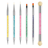 Sularpek 6 piezas Pinsel para uñas, Pinsel para decoración de uñas, Pinsel para diseño de uñas, Juego de pinsel para uñas, Herramientas para puntear uñas con 1 aplicador de pincel de esponja, Zubehör para diseño de uñas DIY