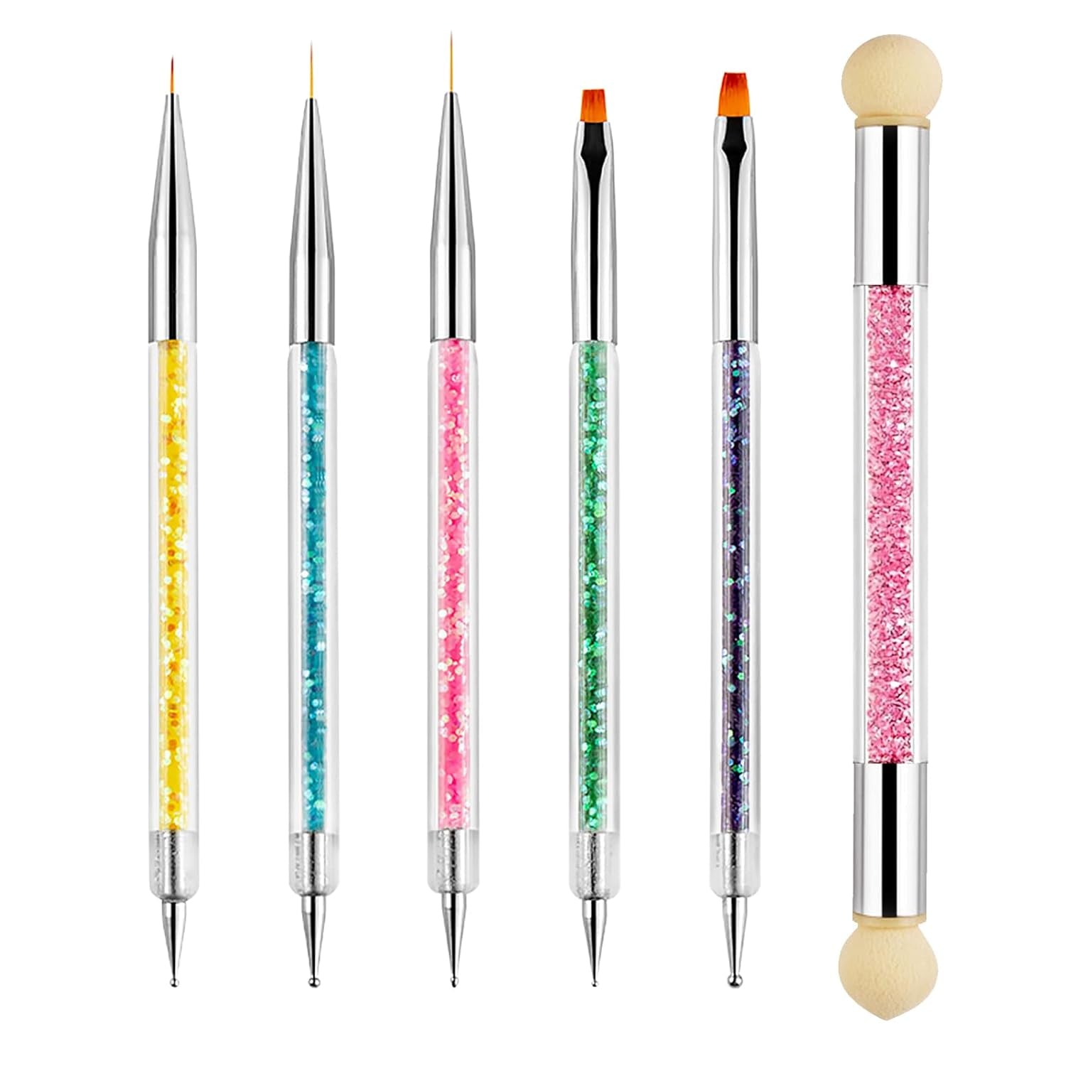 Sularpek 6 piezas Pinsel para uñas, Pinsel para decoración de uñas, Pinsel para diseño de uñas, Juego de pinsel para uñas, Herramientas para puntear uñas con 1 aplicador de pincel de esponja, Zubehör para diseño de uñas DIY
