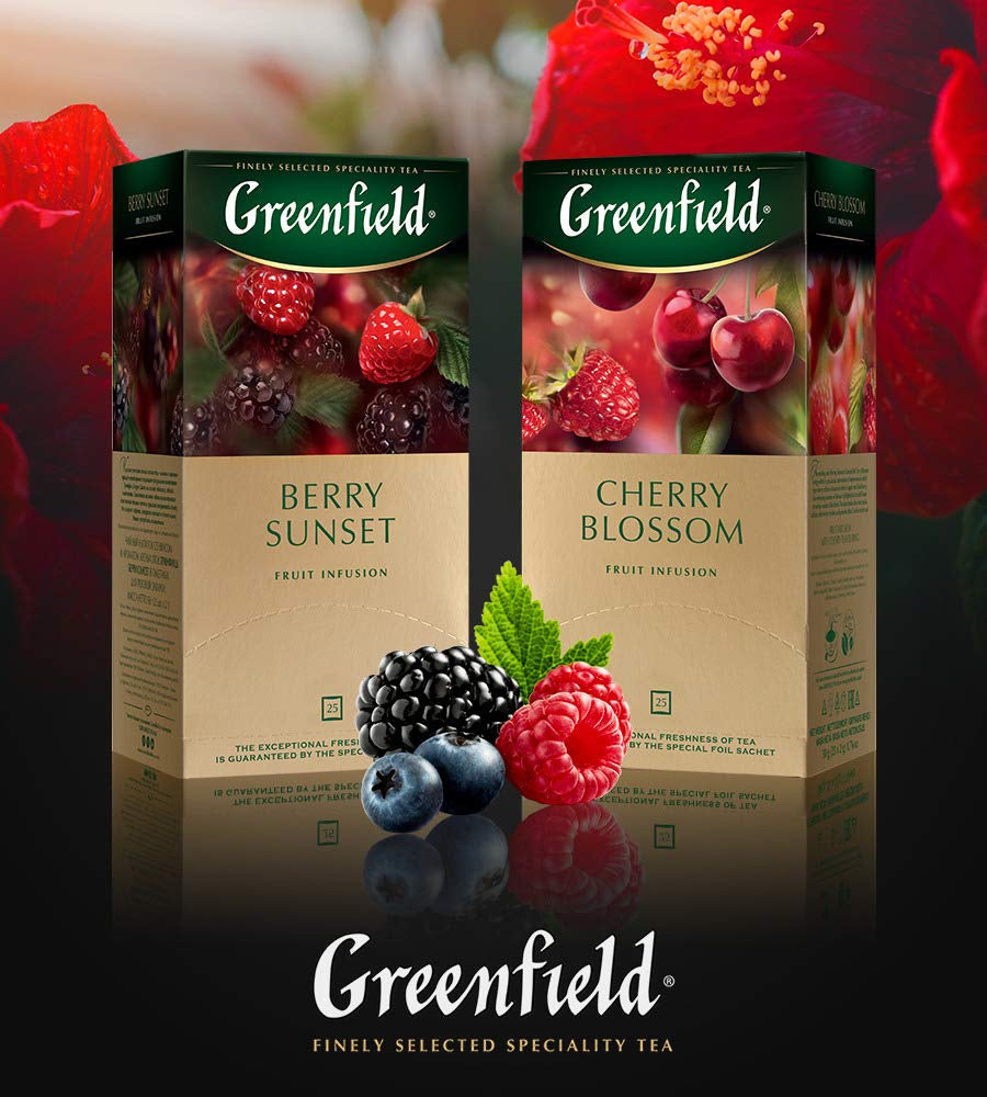 Greenfield Flor de cerezo, hibisco, rosa mosqueta, manzana, frambuesa, mora, bolsitas de té (2 g x 25), 50 g