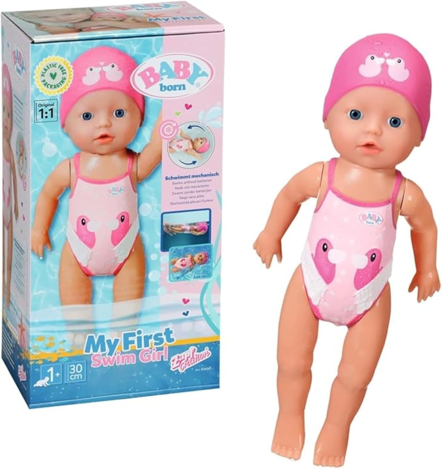 BABY Born Mi Primera Niña Nadadora - Muñeca 30cm - Muñeca de Baño con Mecanismo Giratorio, Resistente al Agua - Funciona sin Pilas - Apto para niños a partir de 1 año