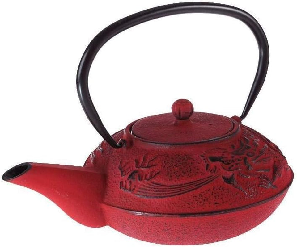 – Juego de Té Dragón Chino – 1 Tetera, 4 Tazas de Hierro Fundido y Colador de Té – Capacidad 0,8L – Decoración Asiática Japonesa – Idea de Regalo para Vajilla Japonesa – Color Rojo