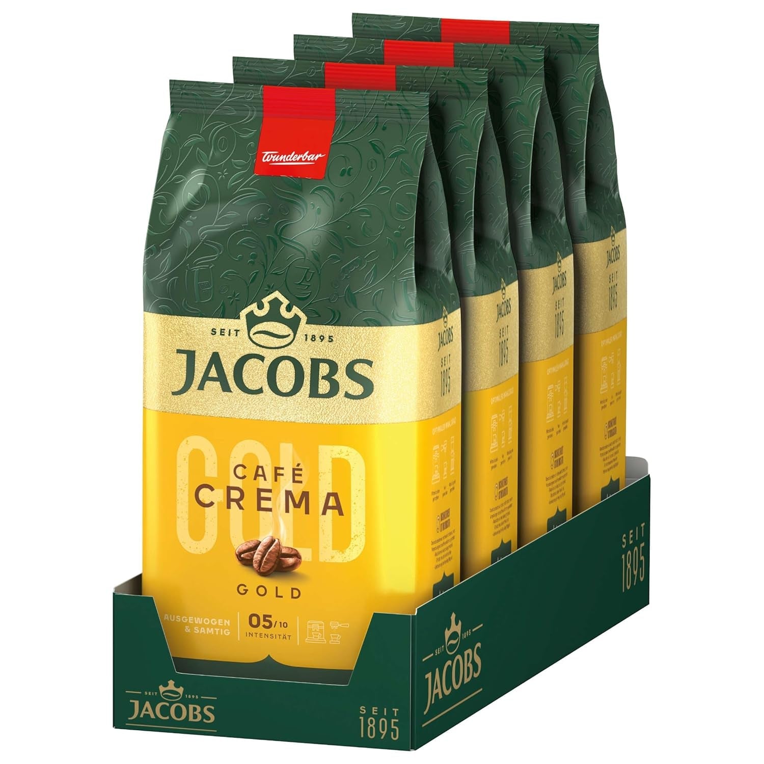 Jacobs Expert Roast Cafe Crema Gold, Café en grano entero (4 x 1 kg)