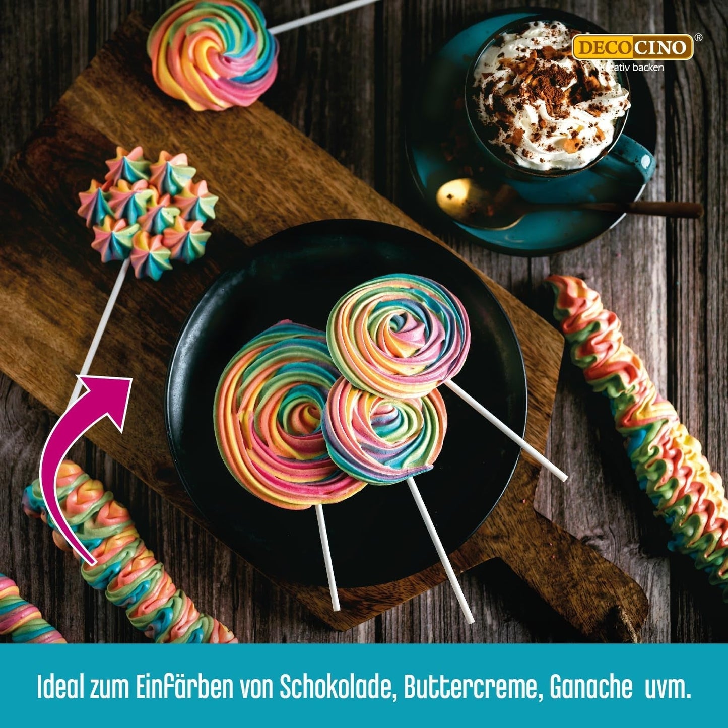Decocino Pasta colorante liposoluble Set de 6 - 6 x 15 g - Colorante alimentario en rojo, blanco, verde, amarillo, azul y negro, ideal para colorear tartas, fondant y cremas - Sin azoicos ni gluten