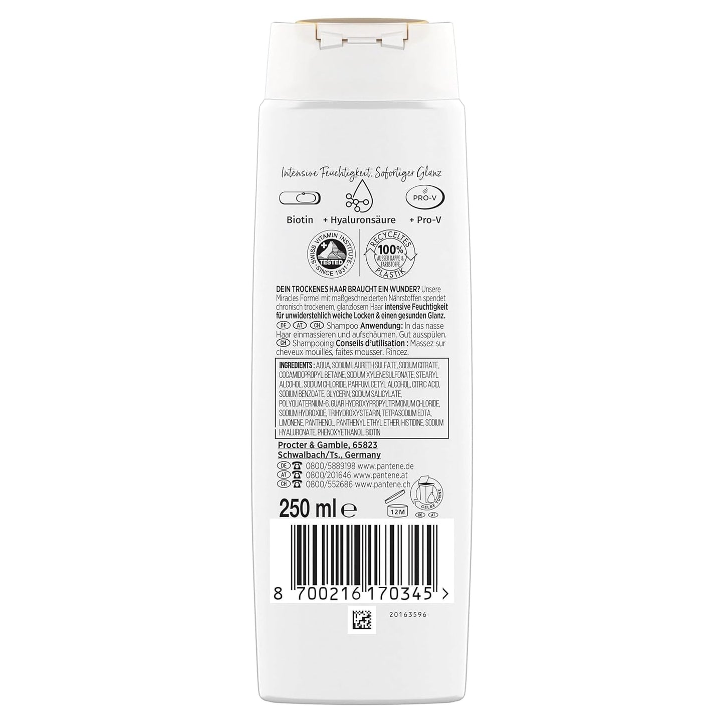 Pantene Pro-V Hydra Glow Champú hidratante con biotina para cabello seco y dañado Pantene Shower & Bath