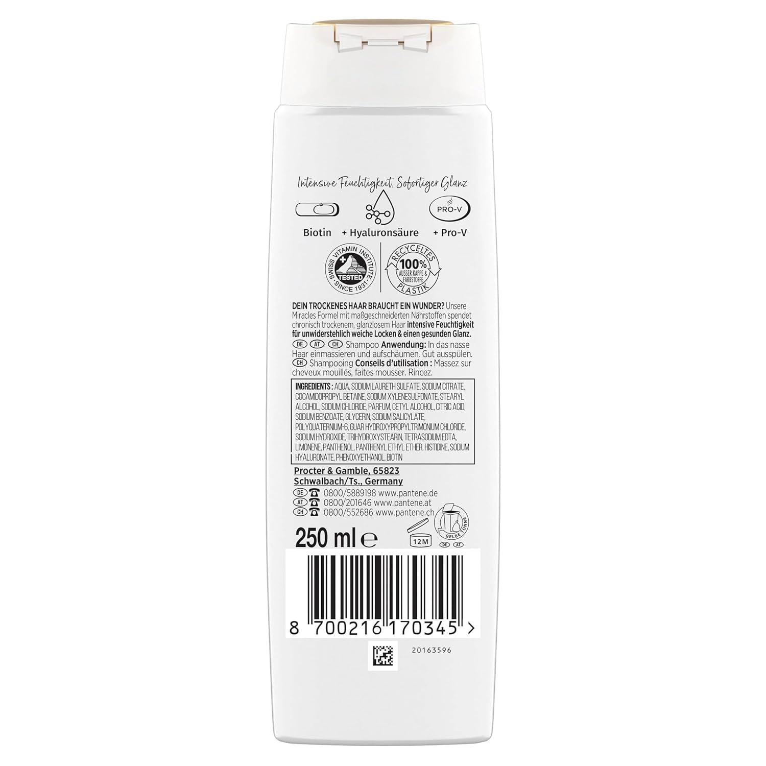 Pantene Pro-V Hydra Glow Champú hidratante con biotina para cabello seco y dañado Pantene Shower & Bath
