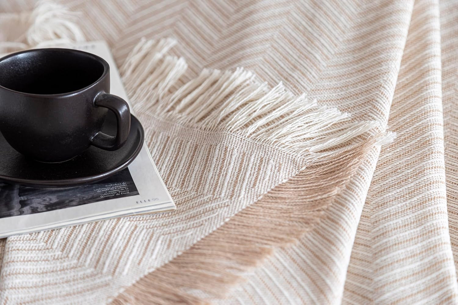 Todocama Colcha Multifuncional, colcha, colcha, funda de sofá, jarapas, estampado de espiga (230 X 260 Cm, beige arena). Camas y Mantas Besuche den Todocama-Store