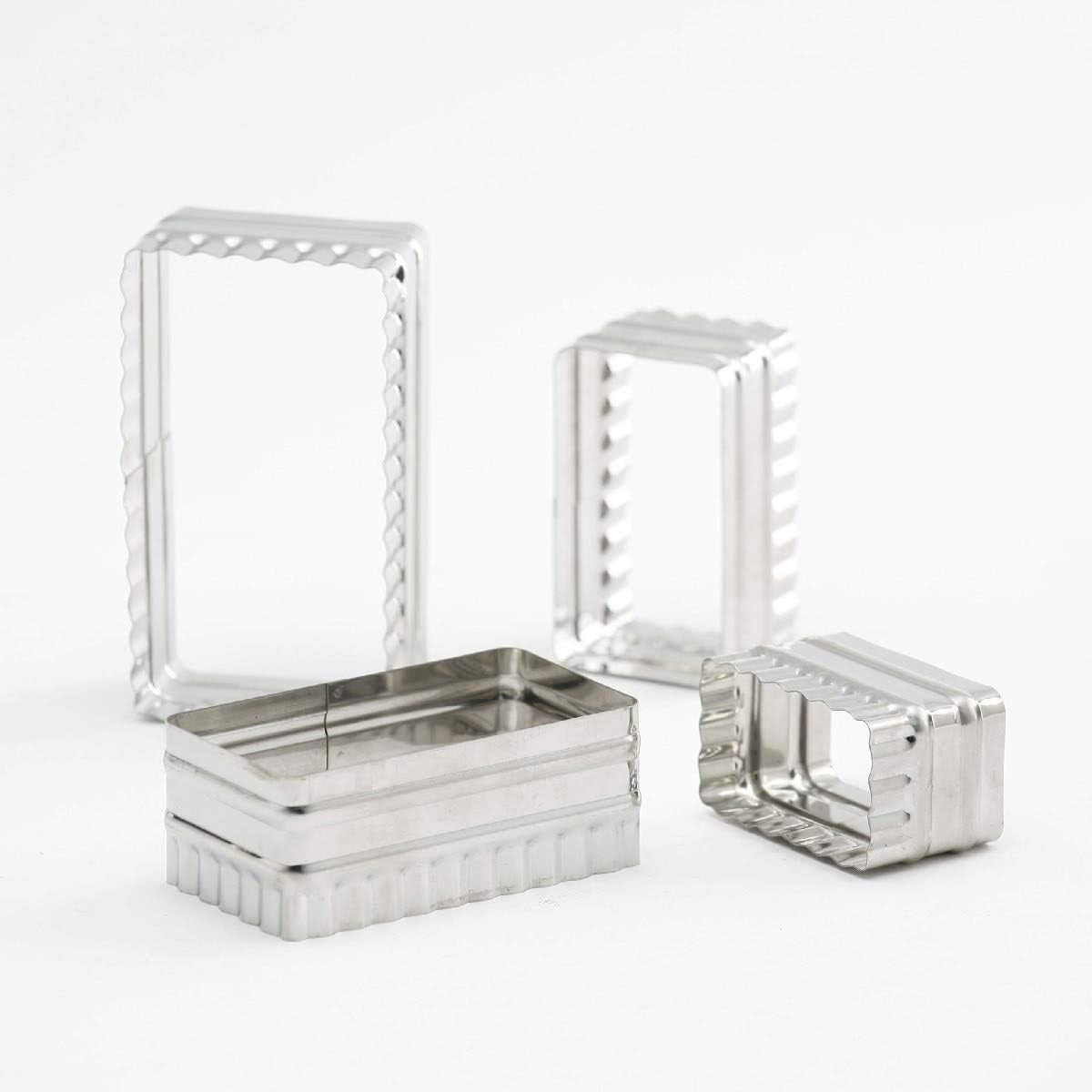 Juego de moldes para galletas Thermohauser (acero inoxidable), rectangulares, borde ondulado, 6,4x3,7 - 11,4x6,7 cm, plateado