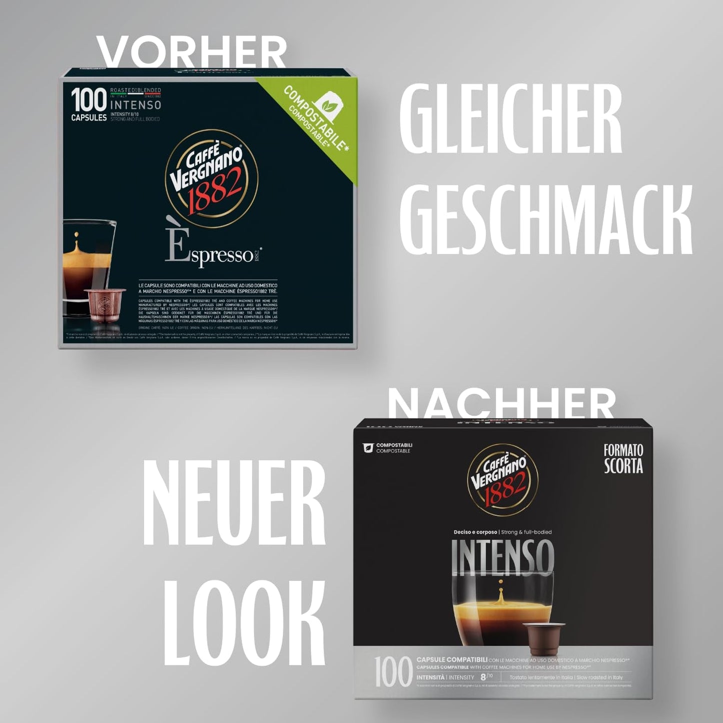 Caffè Vergnano 1882 - Èspresso Kompostierbare Kaffeekapseln , Compatible con Nespresso, Intenso (Intenso) - Packung Enthält 100 Kapseln