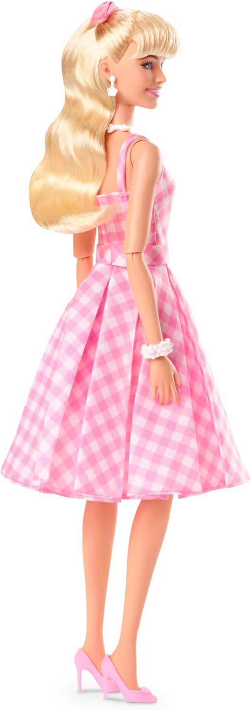 Muñeca Barbie La Película Muñeca con Vestido Rosa y Blanco y Collar de Margaritas Margot Robbie Juguete Coleccionable para 3 Años HPJ96