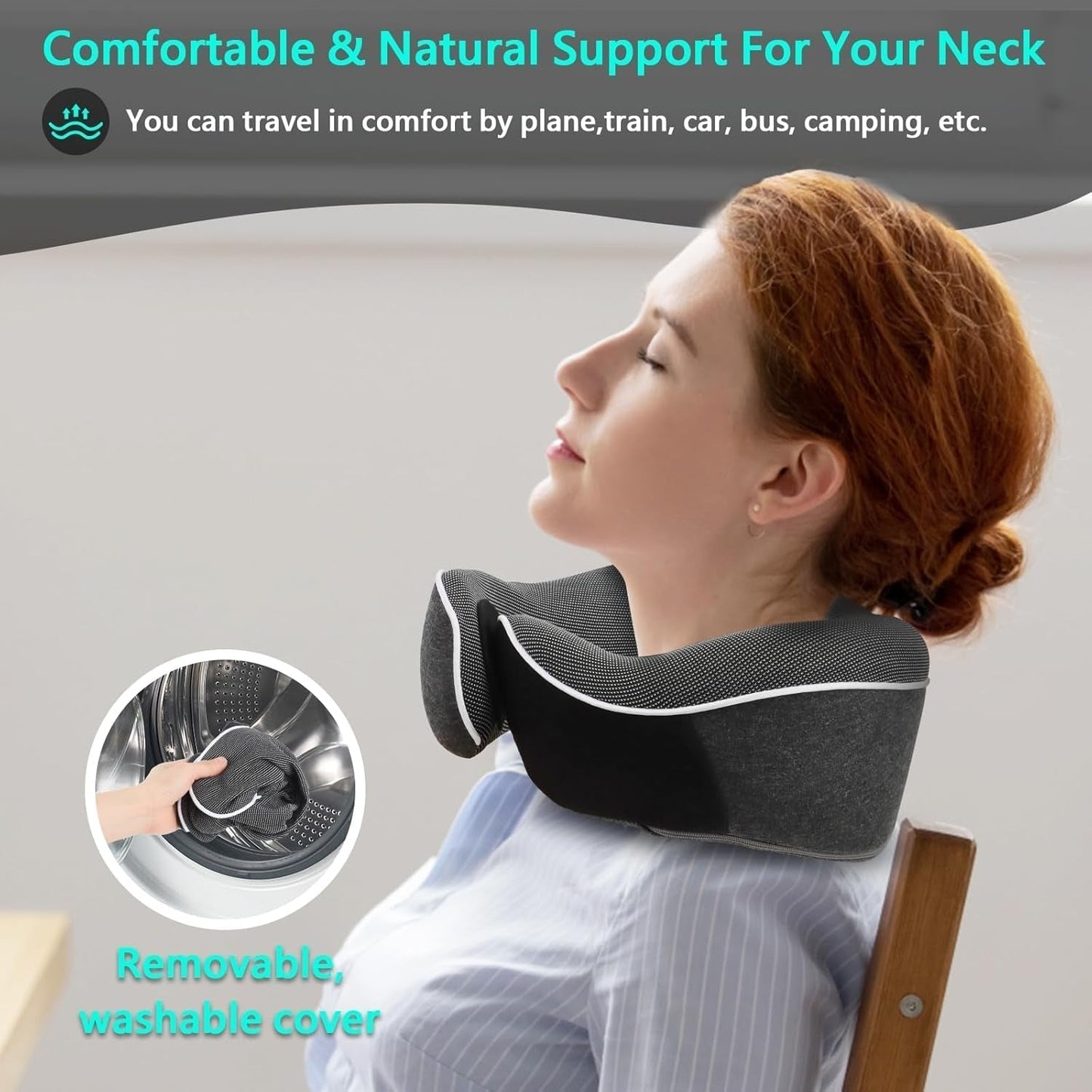 KILDOWS Almohada Cervical para Avión, Almohada de Viaje Viscoelástica, Almohada de Viaje para Avión con Antifaz y Tapones para los Oídos, Almohada Ortopédica para el Cuello, Ideal para Viajar en Avión, Coche, Tren Almohadas Ortopédicas Cervicales Naty Shop