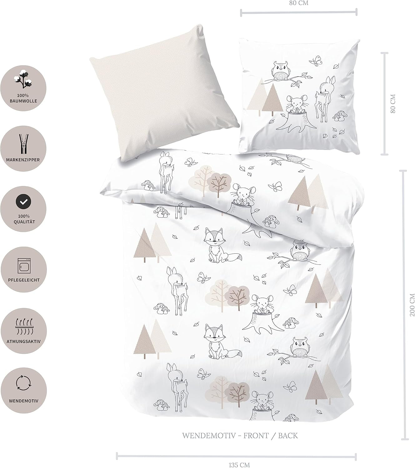 Ropa de cama infantil, zorro, búho y animales del bosque, 100% algodón Ropa de cama - infantil Naty Shop