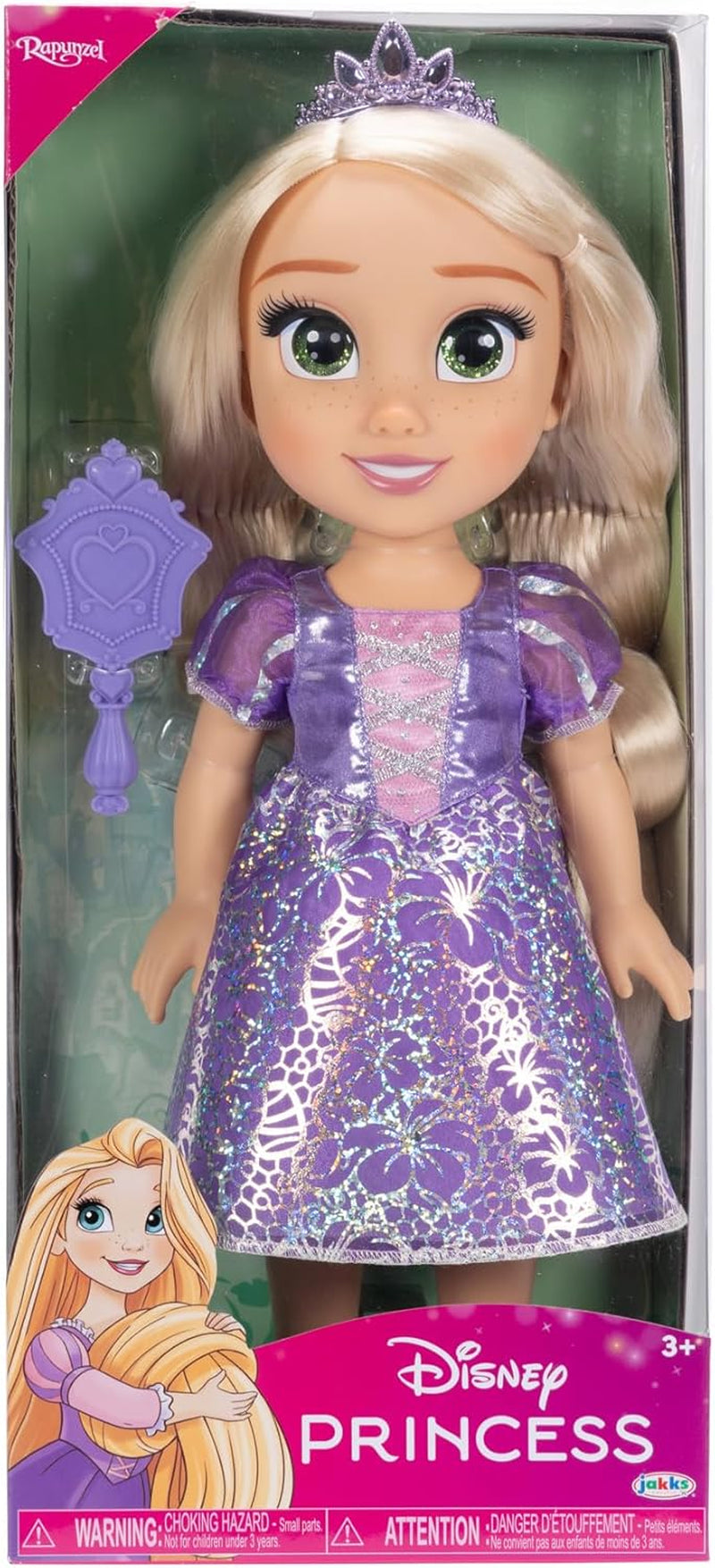 Disney Princess Rapunzel Muñeca de 35 cm, Ojos con Purpurina Reflectante, Articulaciones móviles, Vestido Desmontable, Zapatos, Corona, Pelo Largo y Rubio, para niñas a Partir de 3 años