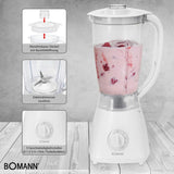 Bomann 378 CB Universalmixer Zum Pürieren, Schlagen, Zerkleinern, Shaken Und Mixen, Ice Crush-Funktion, Kraftvoller 500 Watt-Motor, Abnehmbarer Mixbehälter Mit 1,5 Litre, Edelstahlmesser, Weiß, UM 378 CB Kitchen Naty Shop