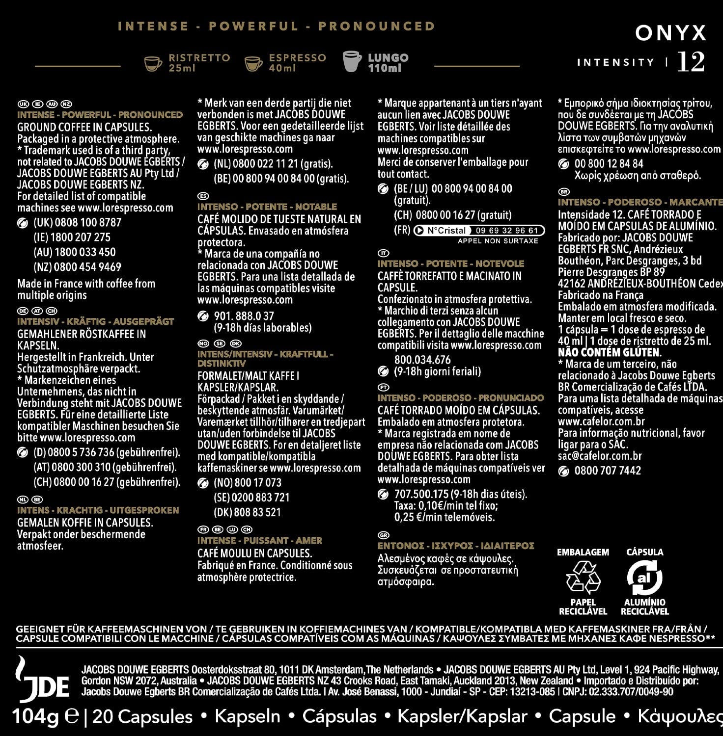 L'OR Espresso Kaffeekapseln Onyx | Intensidad 12 | 200 cápsulas Nespresso compatibles (R)* - Exclusivo de Amazon