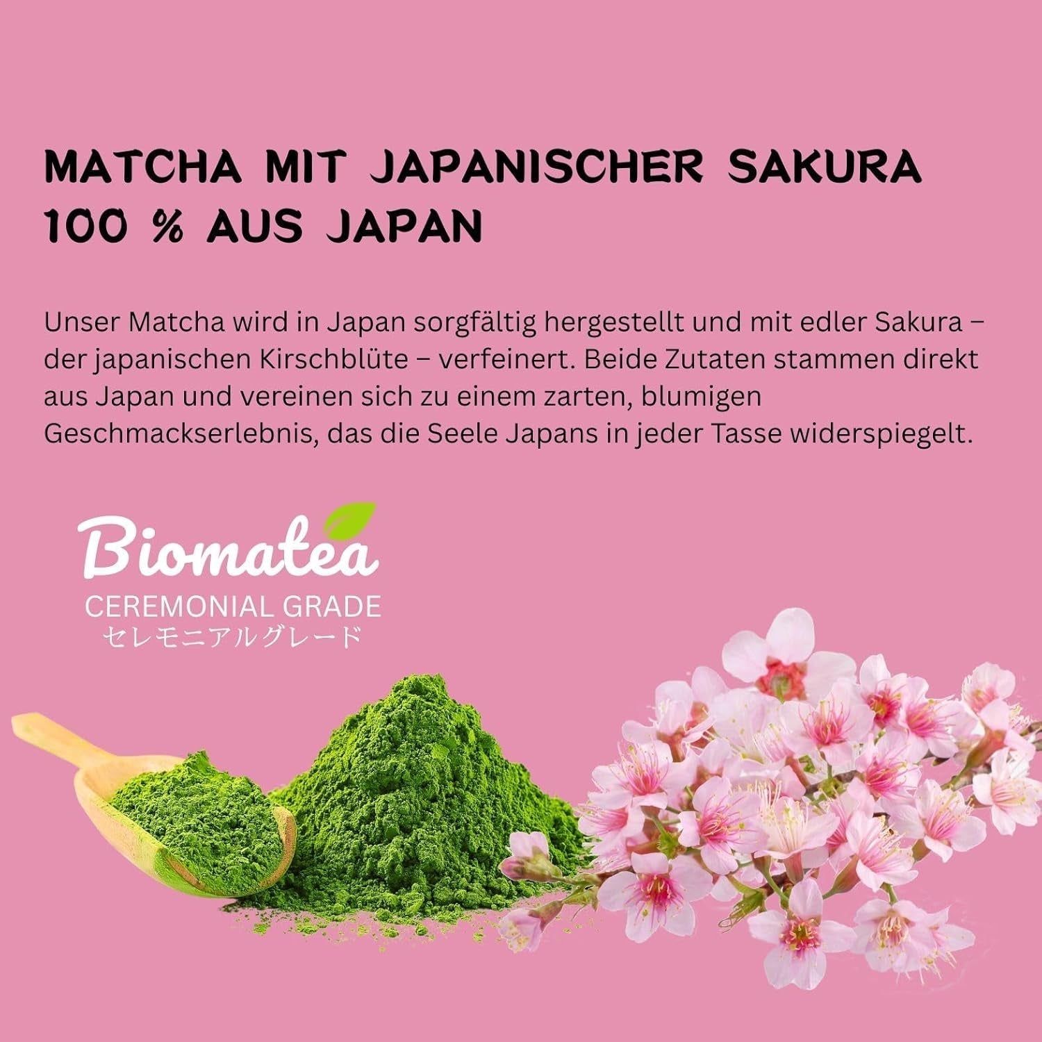 Té Sakura Matcha 50 g - Grado ceremonial de Japón - Té verde premium con polvo de flor de Sakura - Primera cosecha, molido en piedra, vegano, sin aditivos