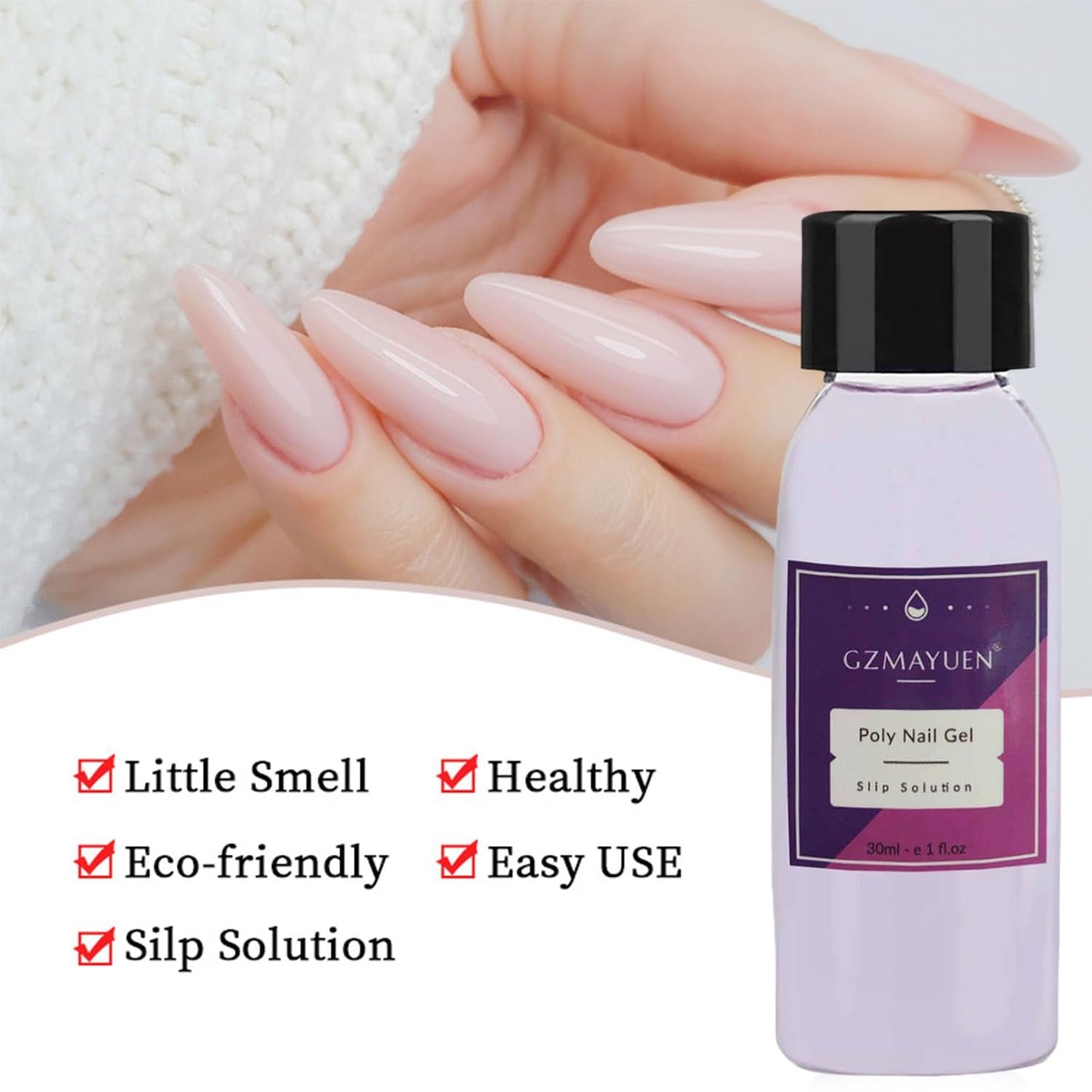 GZMAYUEN Poly Nail Gliding Solution 30ml * 2 Gel de extensión de uñas Gel de extensión de poliéster líquido - Solución de deslizamiento fácil de bricolaje con cepillo