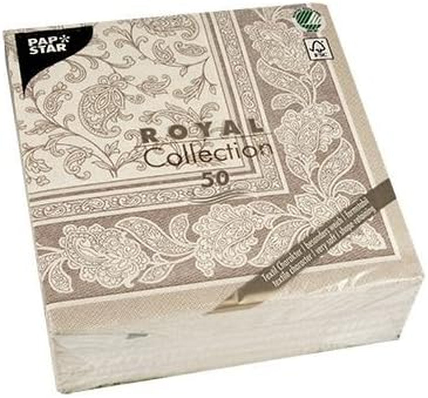 Papstar, 50 servilletas "ROYAL Collection" pliegue 1/4 40 Cm X 40 Cm Mocca "Ornaments", #19894