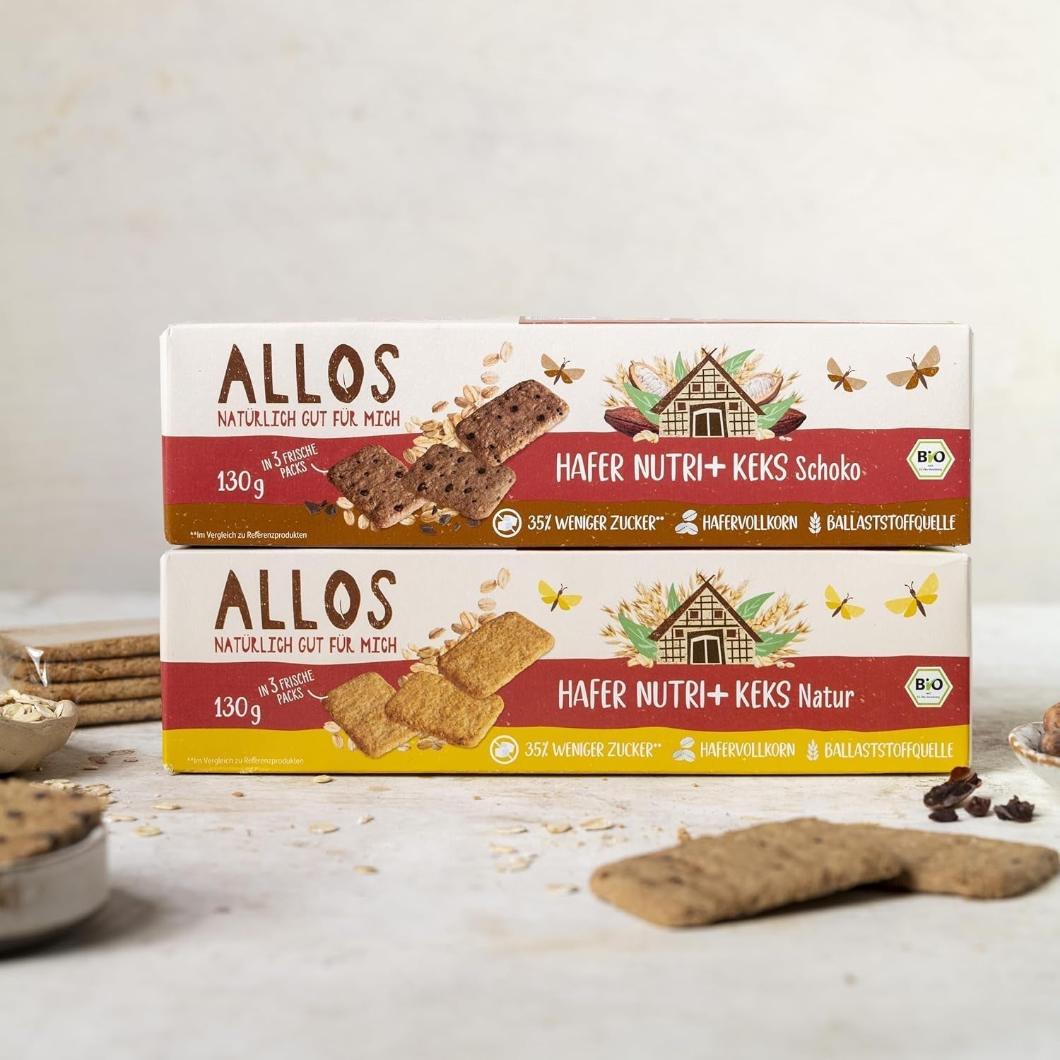 Galletas con avena y chocolate ecológico Allos | Galleta Crujiente De Avena Integral Y Chocolate | Endulzar con miel 6 x 130g