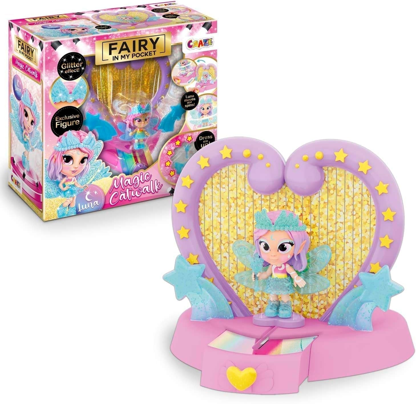 CRAZE Hada en mi bolsillo | Muñeca Hada con alas, juguete de hadas coleccionable con efectos especiales como purpurina, brillo en la oscuridad y cambio de color Dolls Naty Shop Fairy Magic Catwalk playset
