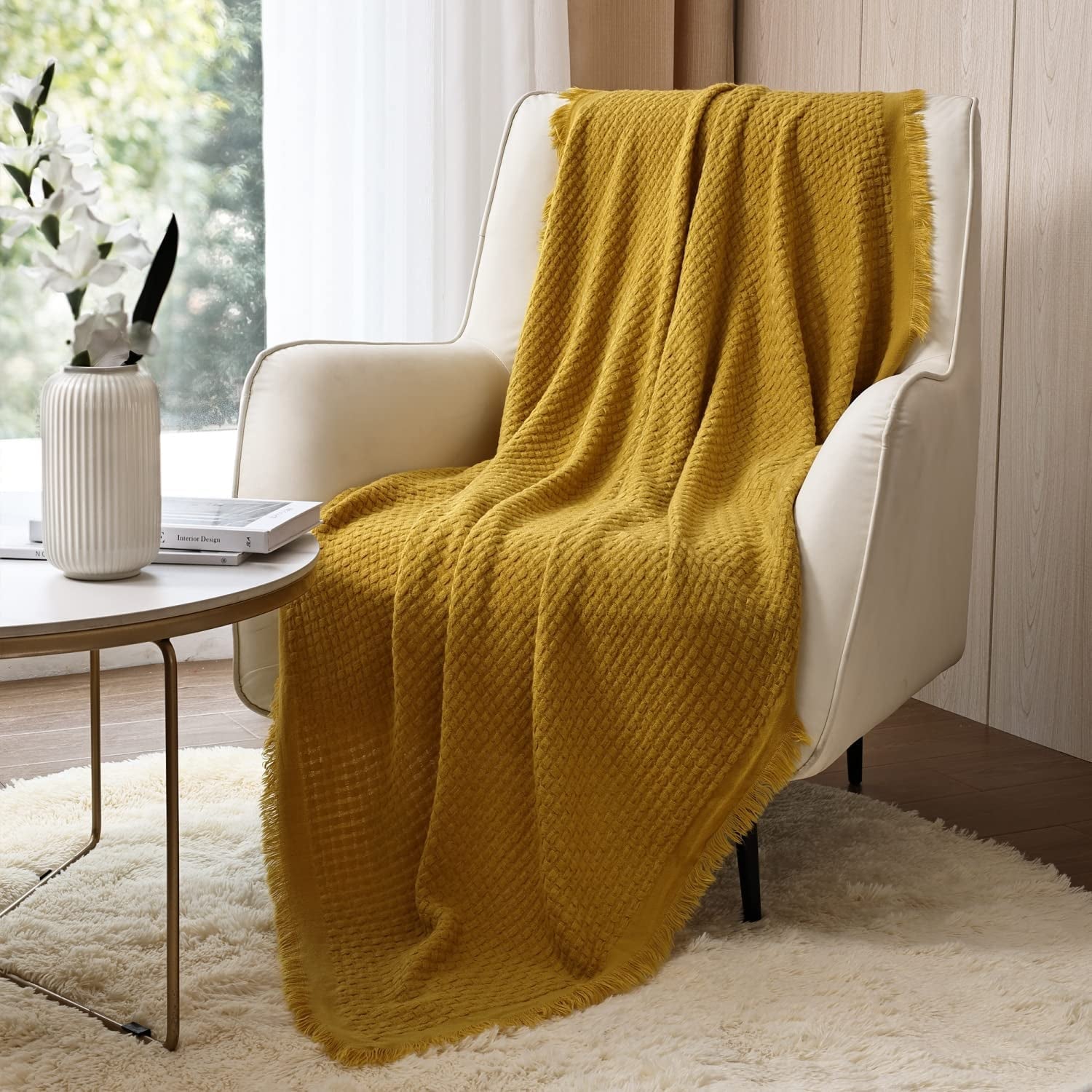 CREVENT Manta de Punto Óxido para Sofá Sofá Silla Cama Decoración del Hogar Suave Cálida Acogedora Ligera Primavera Verano Otoño (127,8 X 152,4 cm Caramelo/Marrón/Naranja Quemado) CREVENT Camas y Mantas Amarillo