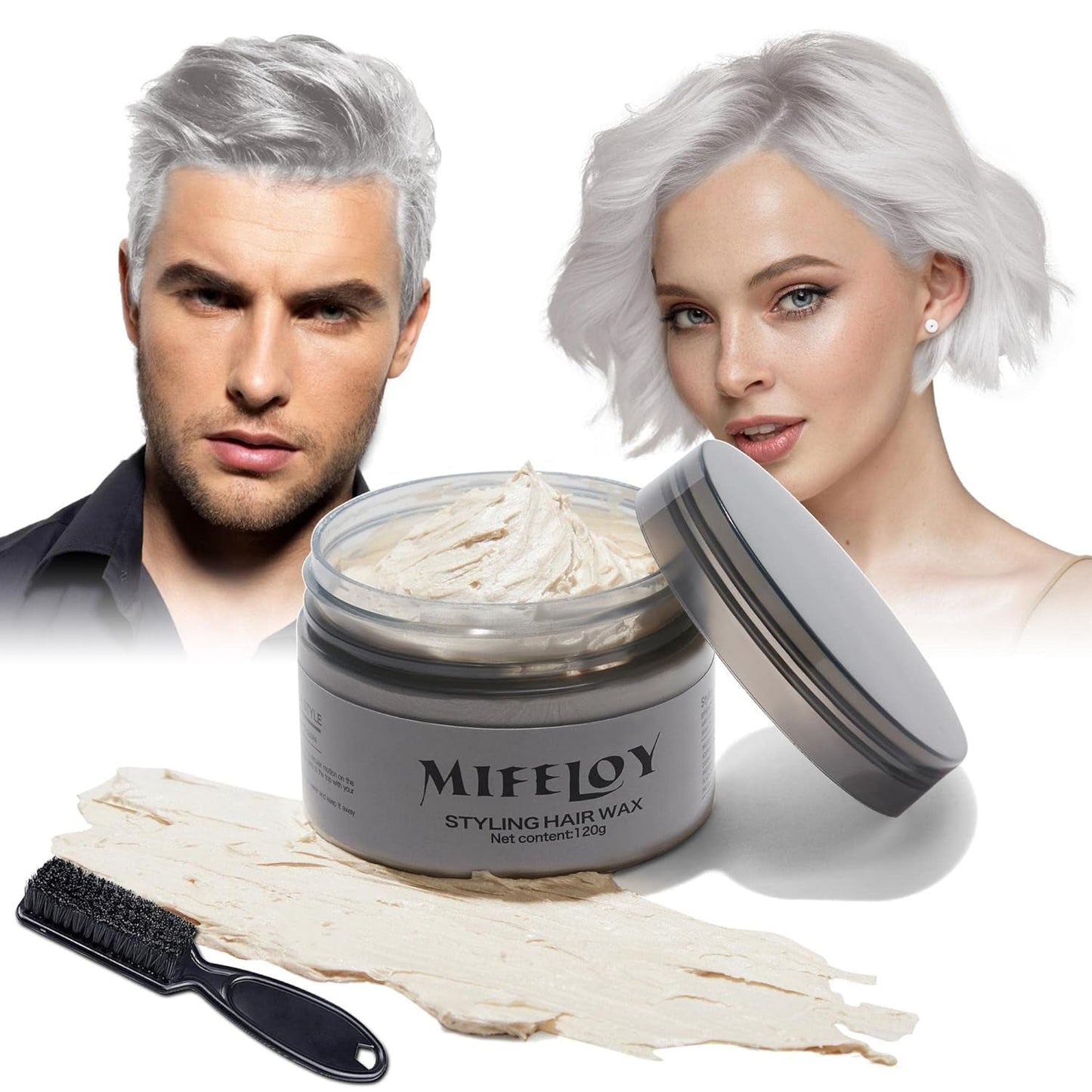 Tinte para el cabello morado de 4.23 oz, color de cabello temporal con cepillos, cera para el tono del cabello para hombres y mujeres, crema para el cabello instantánea, pomada de peinado natural, DIY Cosplay, cera para el cabello de Halloween, tinte para el cabello Naty Shop blanco