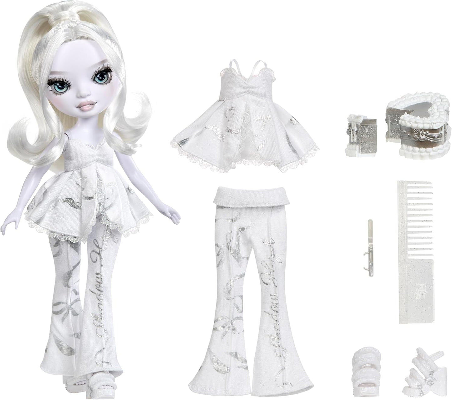 Muñeca Rainbow High Shadow High Girl's Night - Natasha Zima - Muñeca de moda de 28 cm en tonos grises, pelo blanco y traje plateado con accesorios y peine - Para coleccionistas y niños a partir de 6 años