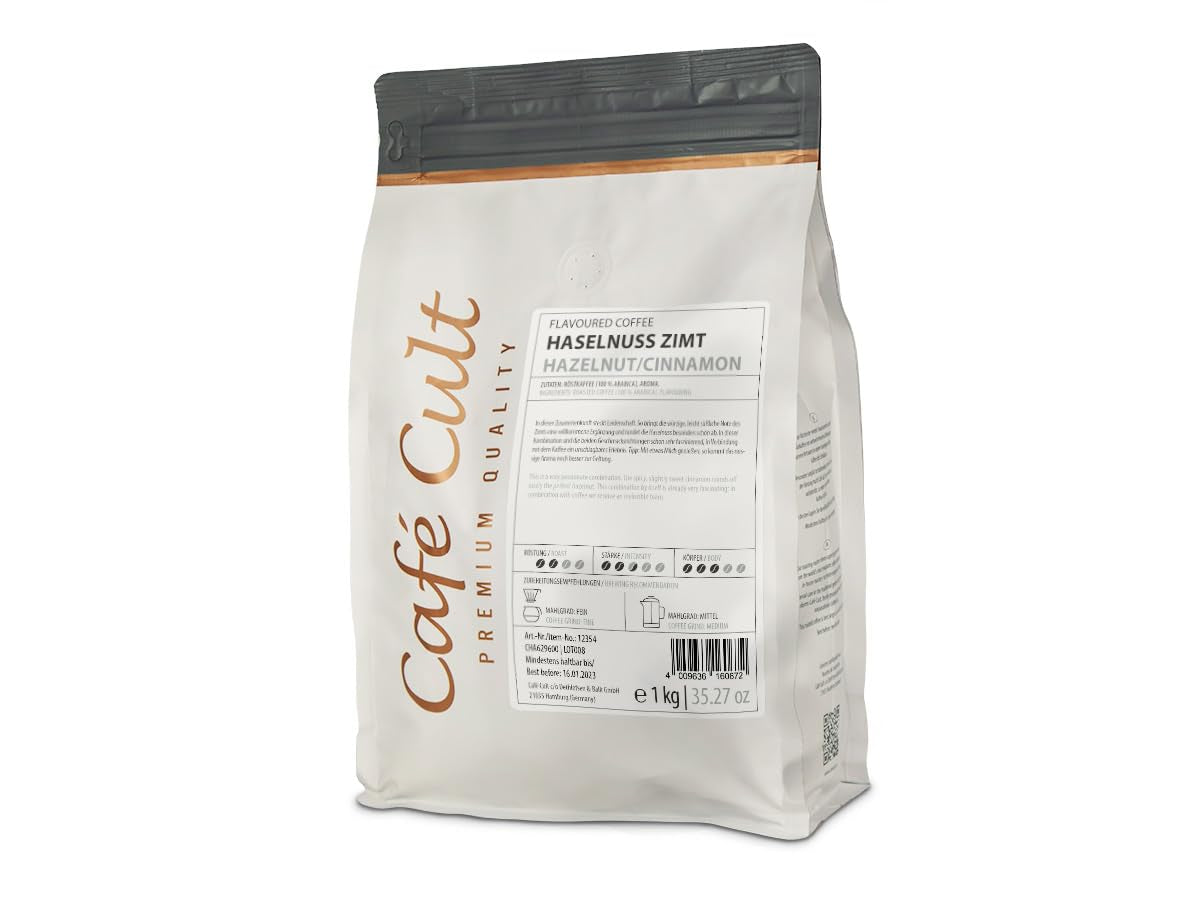 Café "Avellana con Canela" en bolsa de 1 kg, en grano entero, aromatizado 1 kg.