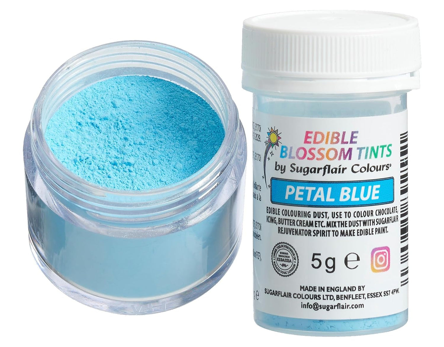 Sugarflair Blossom Tint Dust Petal Blue Food Coloring Powder - Colorante alimentario en polvo para decoración de pasteles, fondant, glaseado, chocolate, crema de mantequilla, macarons y más - 5G