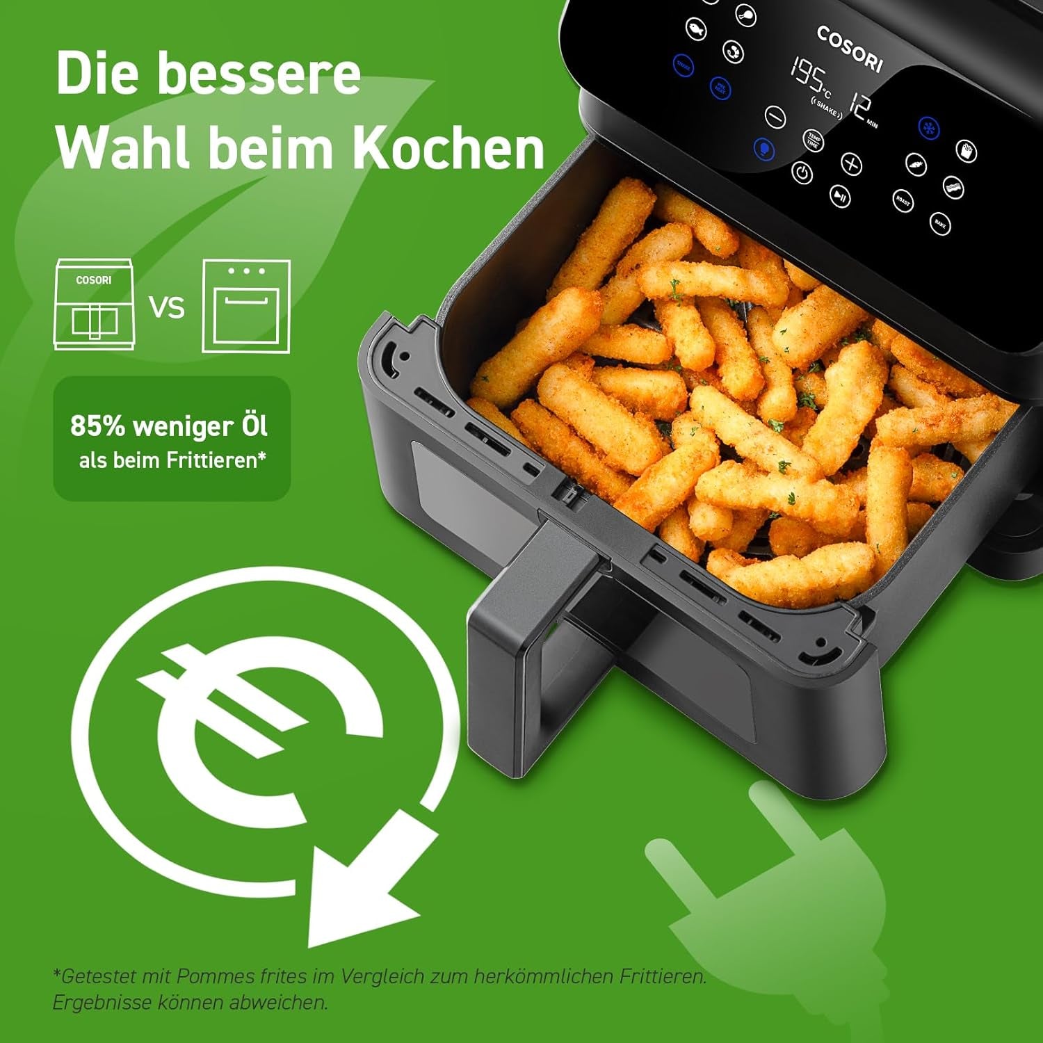 COSORI Freidora de Aire Caliente Airfryer, Freidora de Aire 12 en 1 XXL 6.2L, Freidora de Aire Caliente con Ventana de Vista y Recordatorio de Revolver, 80 Recetas Electrodomésticos Naty Shop