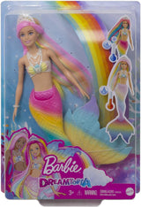 Barbie Dreamtopia Rainbow Magic Mermaid, Barbie sirena con pelo de arcoíris, muñeca que cambia de color, activado por agua, juguete para edades de 3 años en adelante, regalo para niñas, GTF89