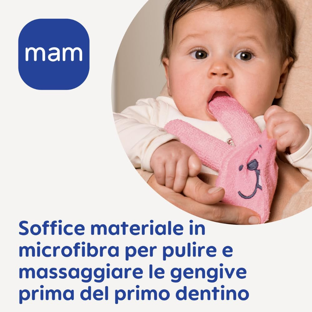 MAM Mordedor de Conejo, Guante de Microfibra para el Cuidado Bucal, 0+ Meses, Rosa