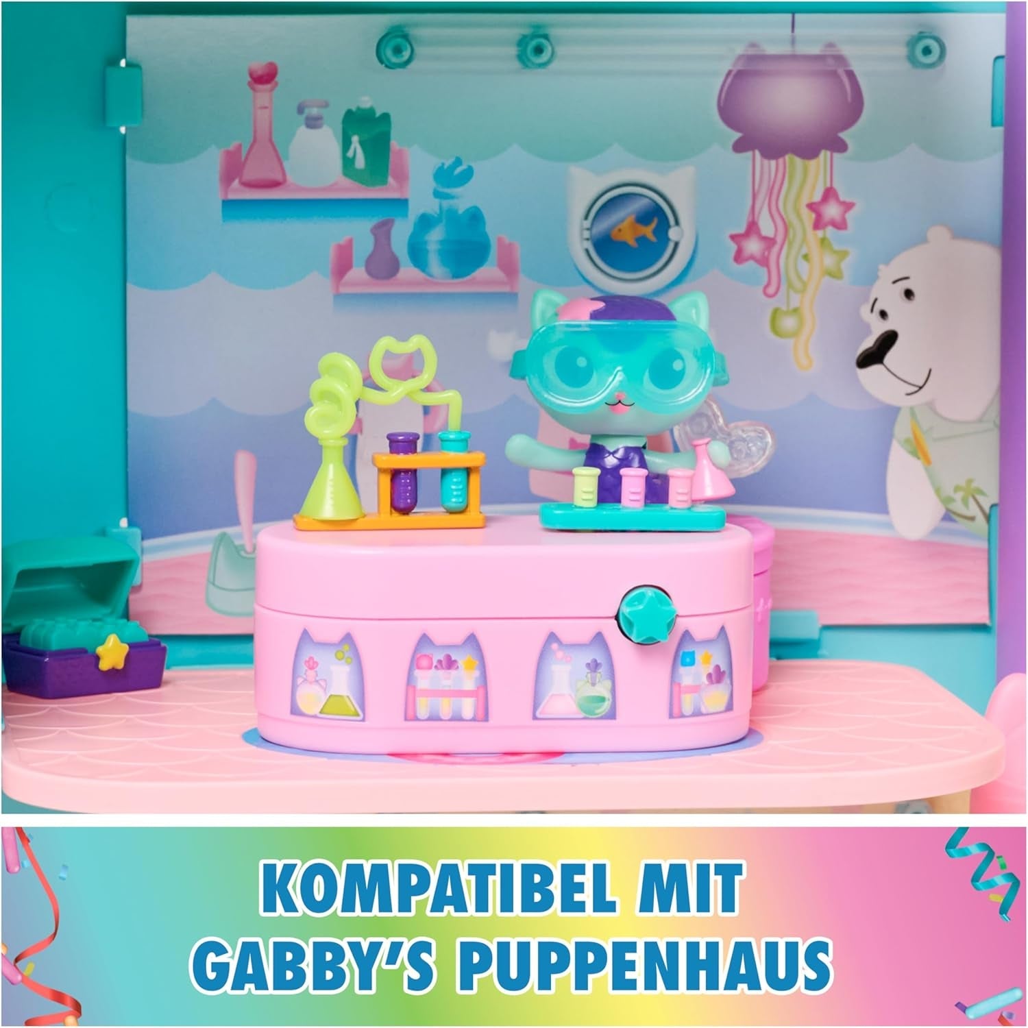 DREAMWORKS GABBY DOLLS HOUSE - Paquete de muebles Meerkätzchen Bobble Kitty, figura de gato con muebles y accesorios para casa de muñecas, a partir de 3 años