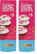 Decocino Letras de azúcar rojo - Letras para colorear alimentos - Práctico tubo para etiquetar fondant y glaseado - ¡Decoraciones para hornear pasteles, tartas y cupcakes! (Paquete de 2)
