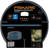Fiskars L Manguera de agua, Protección UV, Prueba de presión, Rigidez torsional Nivel 4 (de 5), 30 m, Ø 1,3 cm (1/2"), 4,2 kg, Negro/Naranja/Azul, 1027105