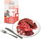 MjAMjAM - Comida húmeda premium para gatos - Paquete mixto I - Pollo, ternera y corazones Paquete de 12 (12 x 125 g), sin cereales y con carne extra