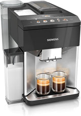 Cafetera espresso totalmente automática Siemens EQ500 TQ513D01, muchas especialidades de café, espumador de leche, recipiente de leche integrado, limpieza automática a vapor, 1500 W, luz natural plata/negro piano