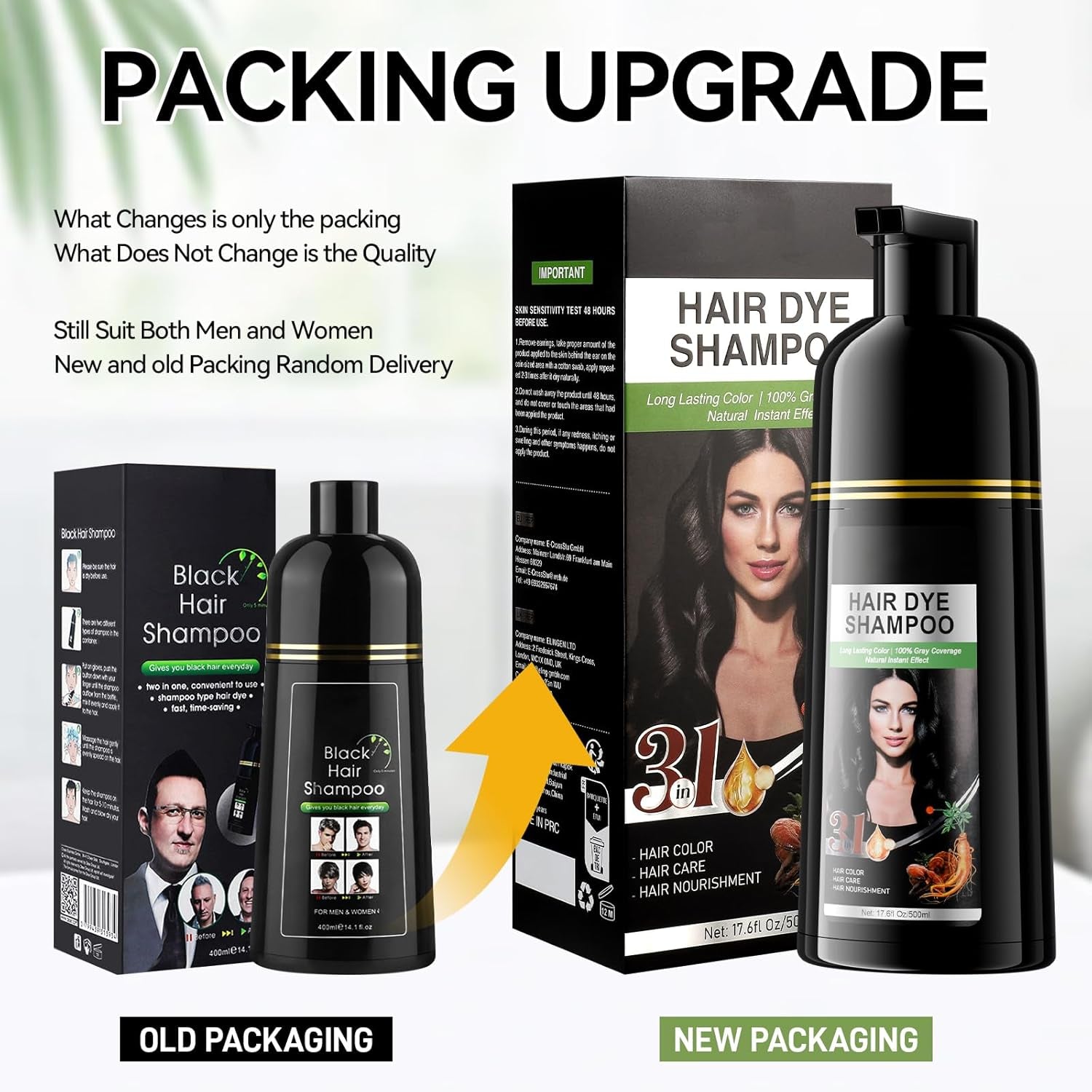 Champú Instantáneo para Cabello Negro, Champú para Tinte Natural, Cobertura 100% de Grises - Fácil y Rápido, Color Semi Permanente para Cabello Negro, Champú para Tinte para Cabello para Hombres y Mujeres Tinte para el Cabello Naty Shop