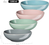MÄSER 934006 Serie Elissa, Vajilla Moderna para 4 en Esmaltes de Colores Mate con Borde Blanco, Juego Combinado de 16 Piezas, Gres, Multicolor, Gris, Turquesa, Rosa, Verde