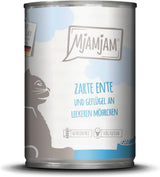 MjAMjAM - Comida húmeda premium para gatos - Pato tierno y aves de corral con deliciosas zanahorias, 1 paquete (1 x 400 g), sin cereales con carne extra
