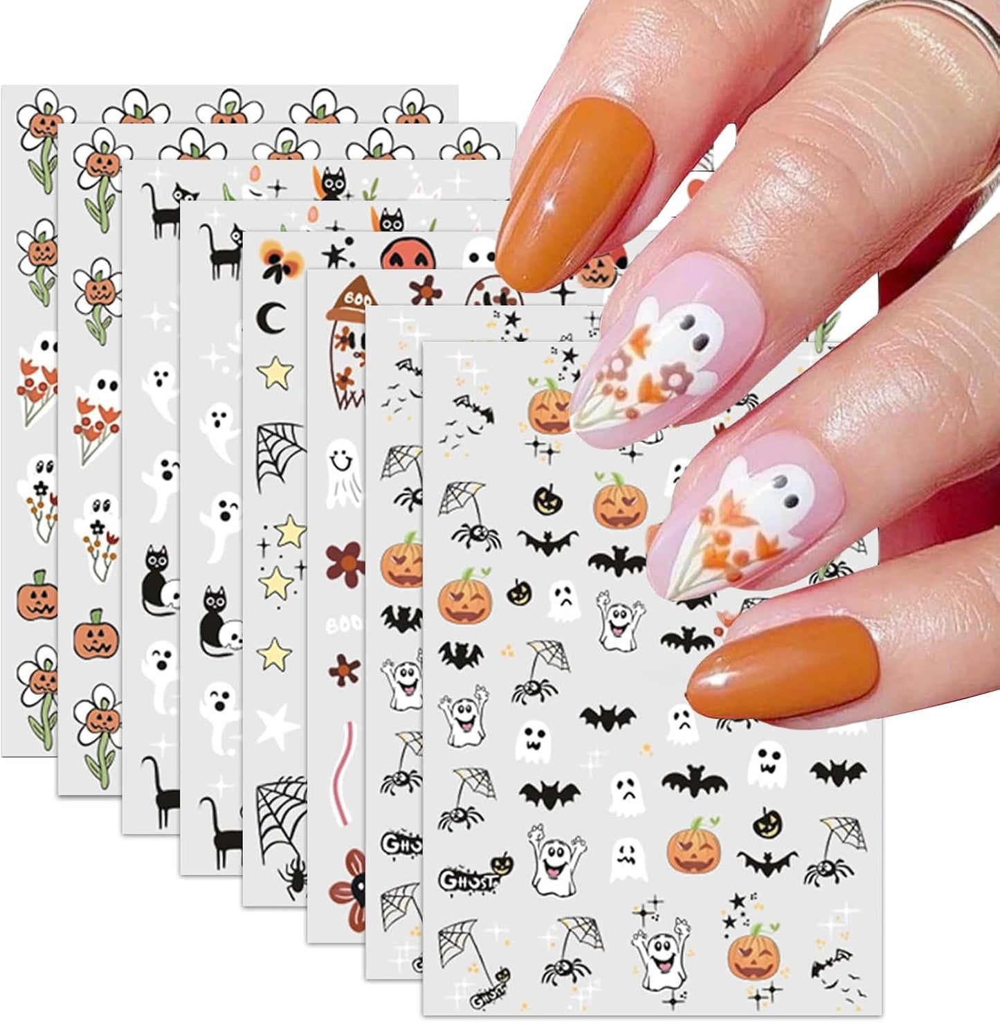 Nagelsticker Halloween, 8 Blätter Halloween Nagelsticker, Kürbis Nail Sticker, Nail Art, Nagel Charms, Nagel Zubehör, Nageldesign, Navidad (Typ A)