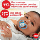 Chupetes NUK Noche Espacial | 6-18 meses | Chupetes con ranuras de ventilación extra grandes, brillan en la oscuridad | Silicona sin BPA | Zorro y Mariquita | Paquete de 2