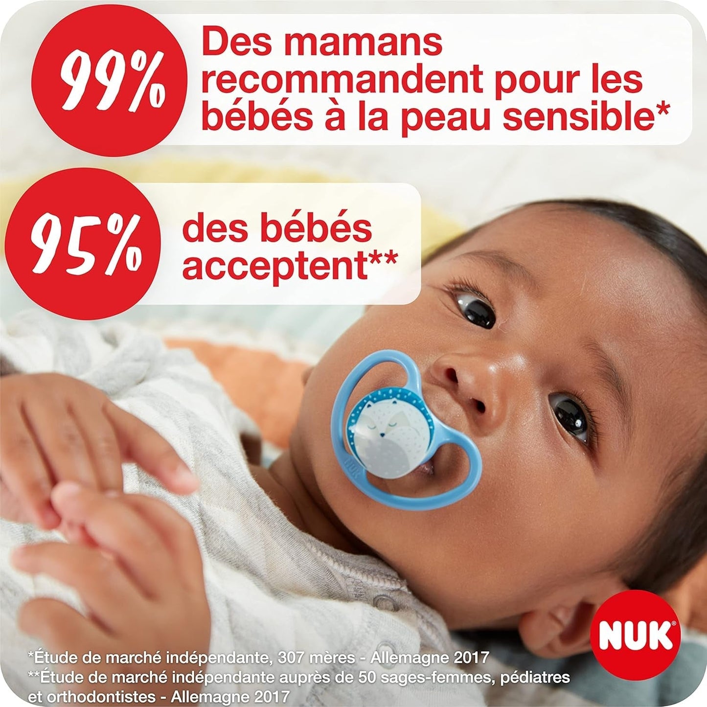 NUK Chupetes Space Night, 0-6 Meses, Ventilaciones Extra Grandes, Brillan en la Oscuridad, Silicona Sin BPA, Zorro y Mariquita, Paquete de 2