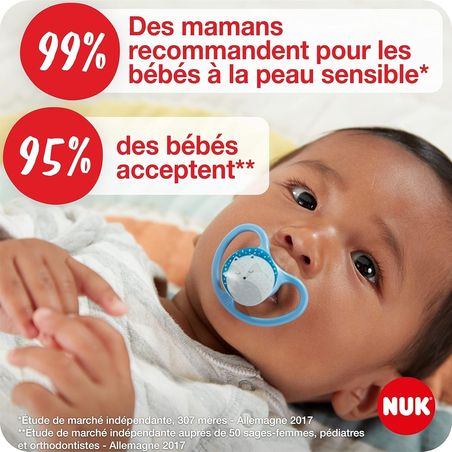 NUK Chupetes Space Night, 0-6 Meses, Ventilaciones Extra Grandes, Brillan en la Oscuridad, Silicona Sin BPA, Zorro y Mariquita, Paquete de 2