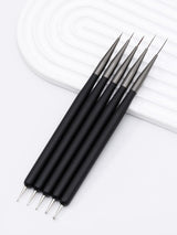 Nagelkunst-Pinsel, 5 piezas, Nailart-Pinsel, Punktierstift-Werkzeuge, Malkunst-Design-Pinsel-Set para Lange Linien, Dünne Details, Feine Zeichnungsgrößen 7/9/11/15/22 mm, negro