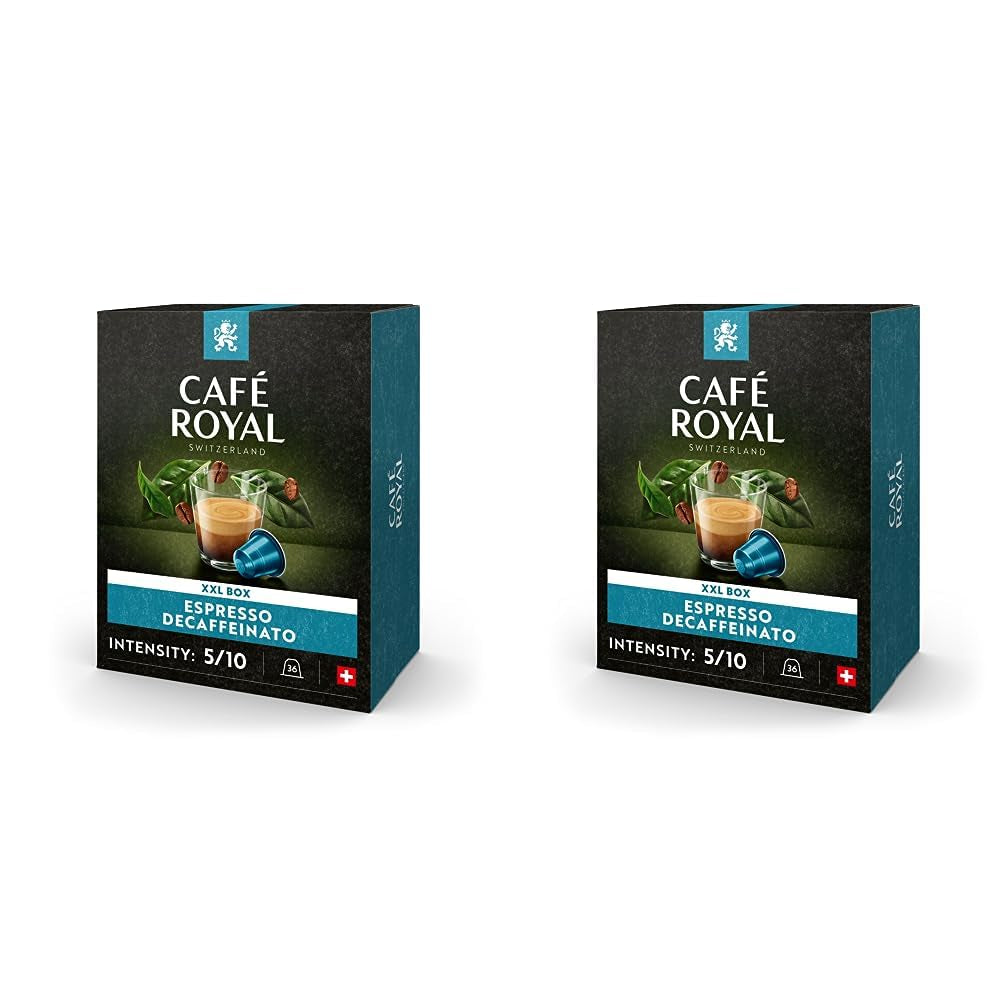 Café Royal Espresso Decaffeinato 36 cápsulas para cafetera Nespresso - Intensidad 5/10 - Cafeteras certificadas UTZ en aluminio (paquete con 2)