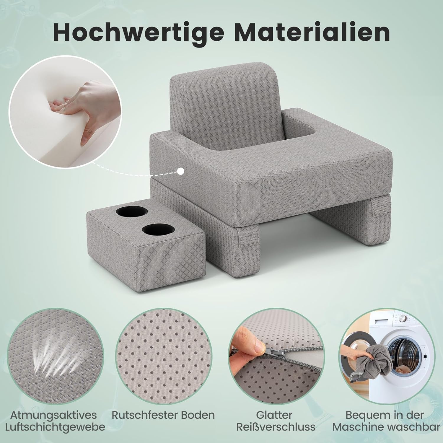Almohada de lectura para cama y sofá, cojín para libros, combinable libremente con soporte para bebidas y funda lavable, almohada de escritorio ajustable para computadora portátil para leer, jugar, trabajar, escribir (gris)