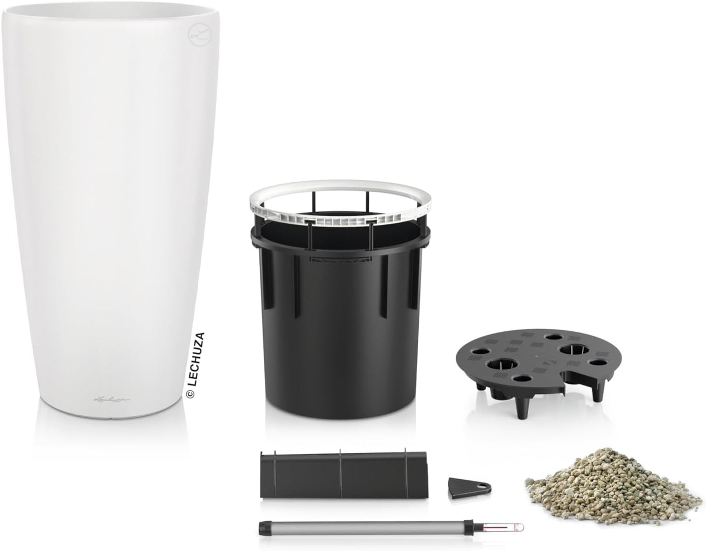 Jardinera LECHUZA Rondo Premium 32 Blanco Mate | Columna para plantas con sistema de riego, indicador de nivel de agua y inserto para plantas | Acabado mate | Ø 32,5 x 56,5 cm | 15786