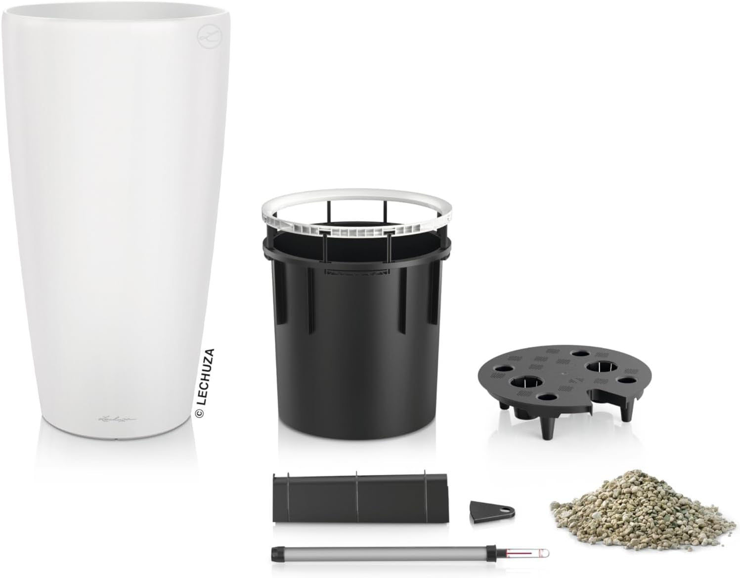 Jardinera LECHUZA Rondo Premium 32 Blanco Mate | Columna para plantas con sistema de riego, indicador de nivel de agua y inserto para plantas | Acabado mate | Ø 32,5 x 56,5 cm | 15786