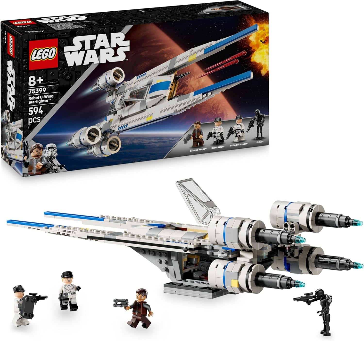LEGO Star Wars 75399 Rebel U-Wing Starfighter - Juguete con función de ala oscilante y 3 minifiguras, incluidas Cassian Andor y la figura del droide K-2SO - Regalo para niños mayores de 8 años y fanáticos de Andor temporada 2 Juegos de construcción Beuche den LEGO-Store Título predeterminado